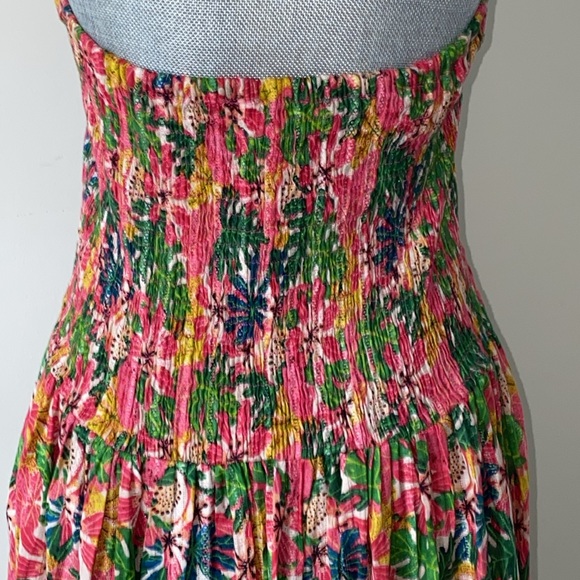Kitsch & Pop Paris Edition Strapless Colorful Tropical Floral Maxi Dress L - Picture 8 of 13